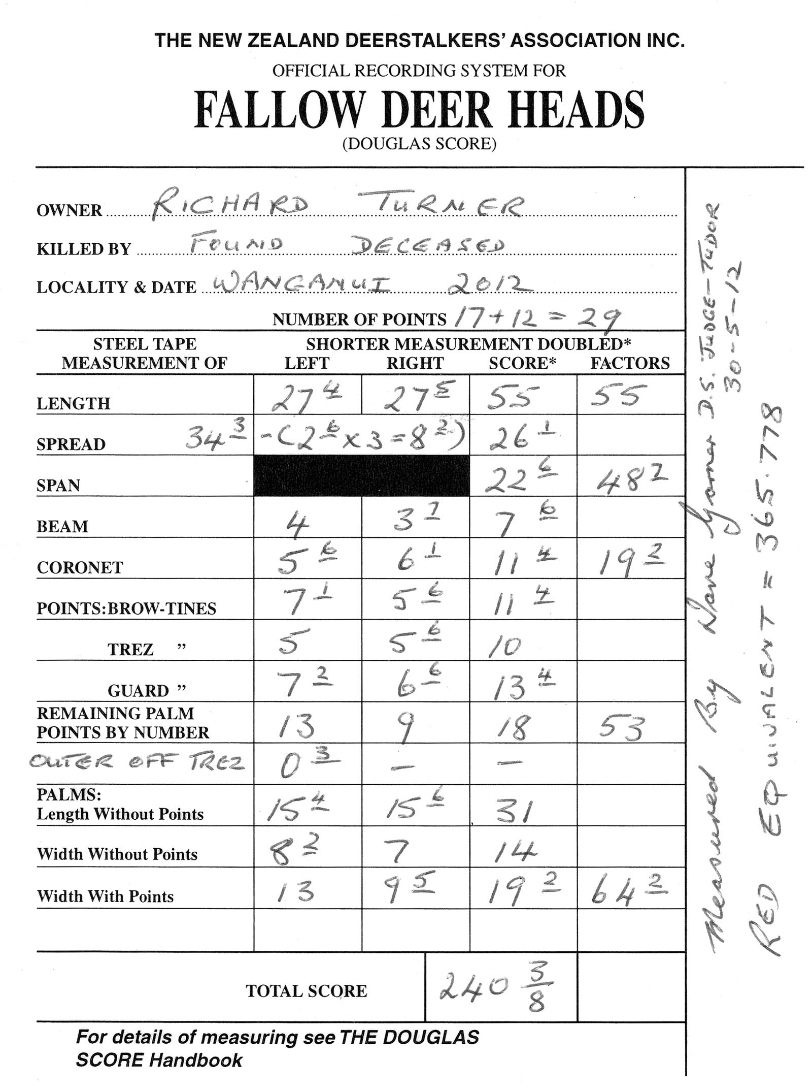 Fairmead Hunting Experience Score Cards