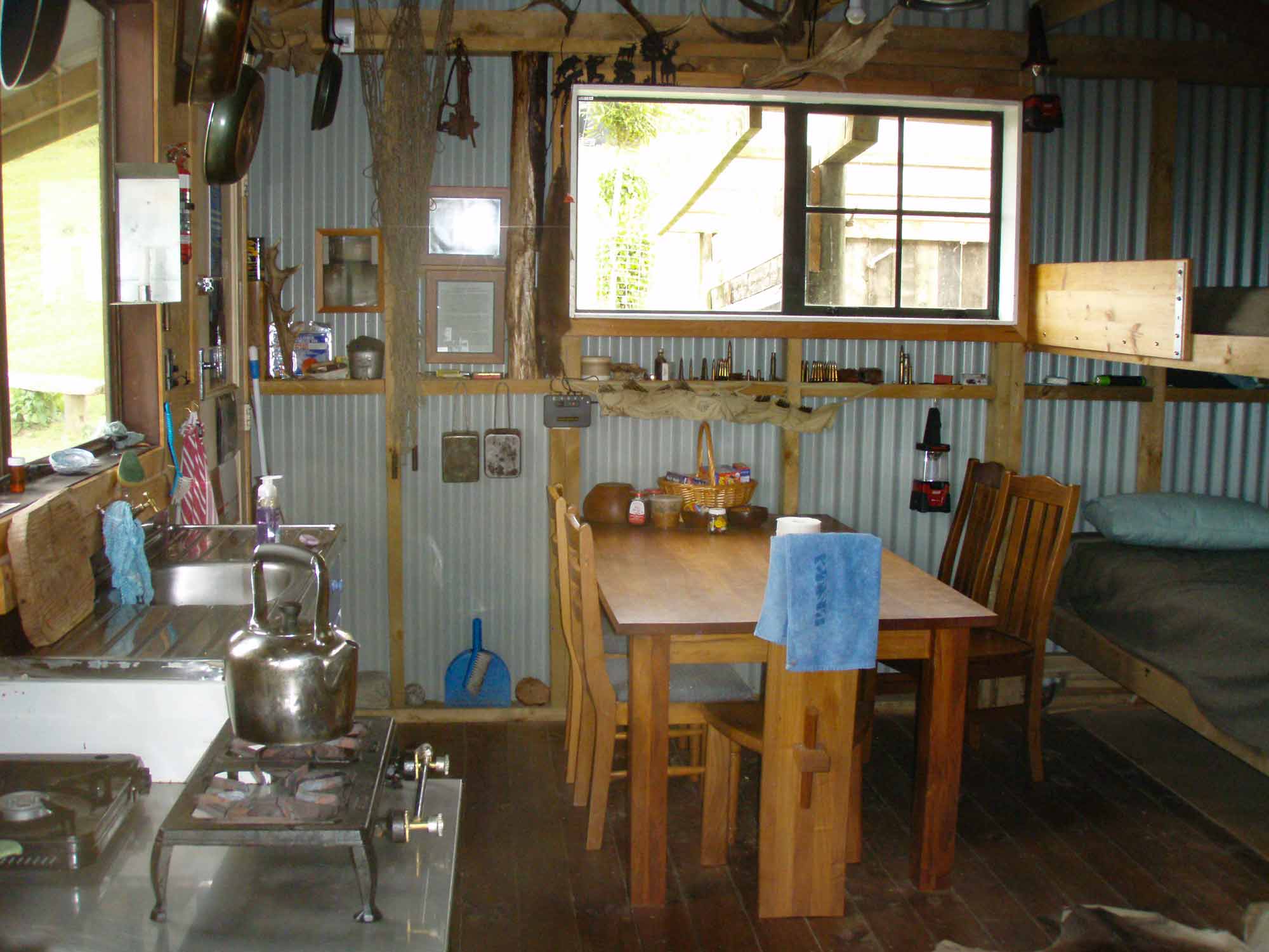 Inside the Fairmead Hunting Experience accommodation - Totara Ridge Hut